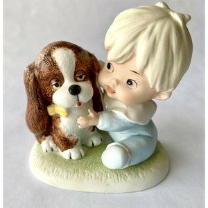 Vintage Homco Figurine Toddler Baby Boy & Puppy Dog #1424 Porcelain Gift